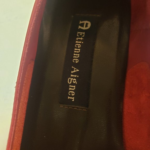 Etienne Aigner leather Heels size 8.5 40's inspired cutout red block heel - Picture 5 of 11